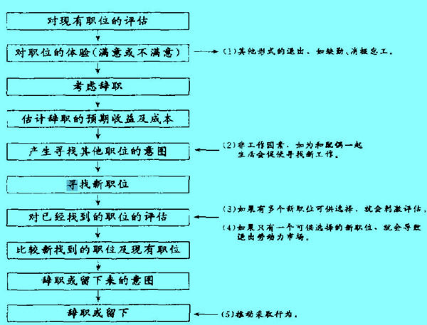 莫布雷中介鏈模型著重描述了工作滿意度與實(shí)際離職行為之間的行為和認(rèn)知過(guò)程。莫布雷認(rèn)為，應(yīng)該研究發(fā)生在員工工作滿足與實(shí)際流出之間的行為和認(rèn)知過(guò)程，并用這種研究來(lái)代替對(duì)工作滿足程度與流出關(guān)系的簡(jiǎn)單復(fù)制。