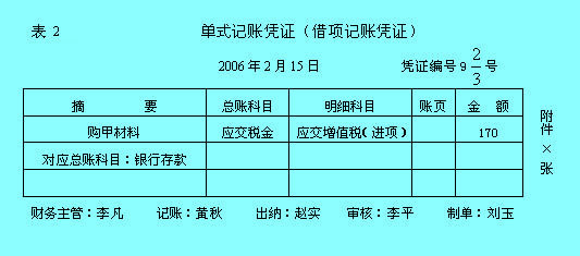 單式記賬憑證